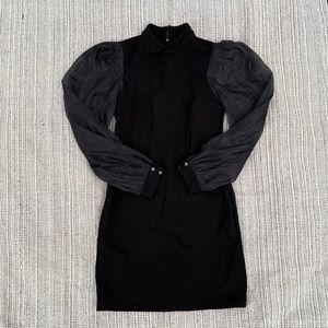 Formal Black Sheer Puff Sleeve Mini Dress